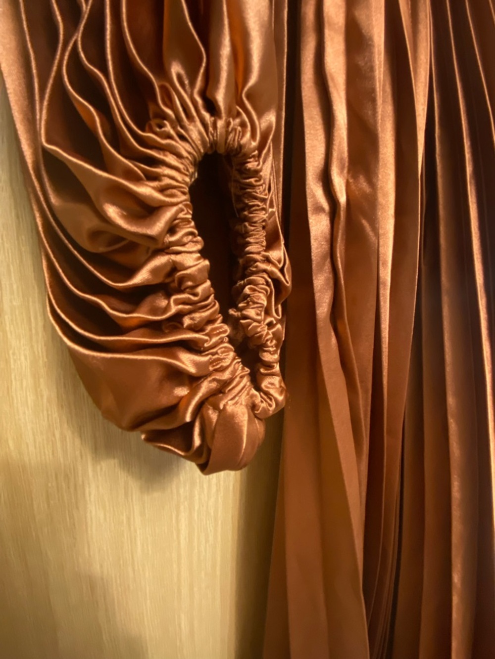 Boohoo Copper Satin Pleated Long Sleeve Midi Dress - Picture 3 of 3